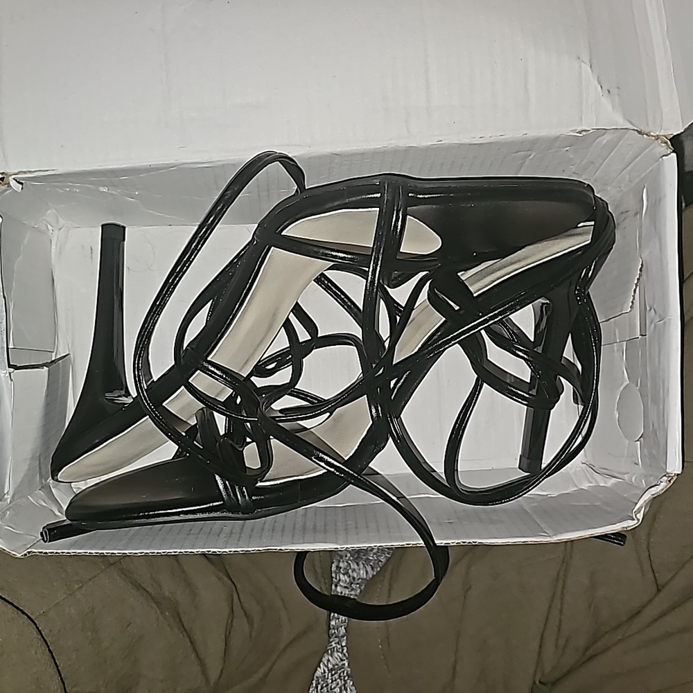 Strappy black high heels